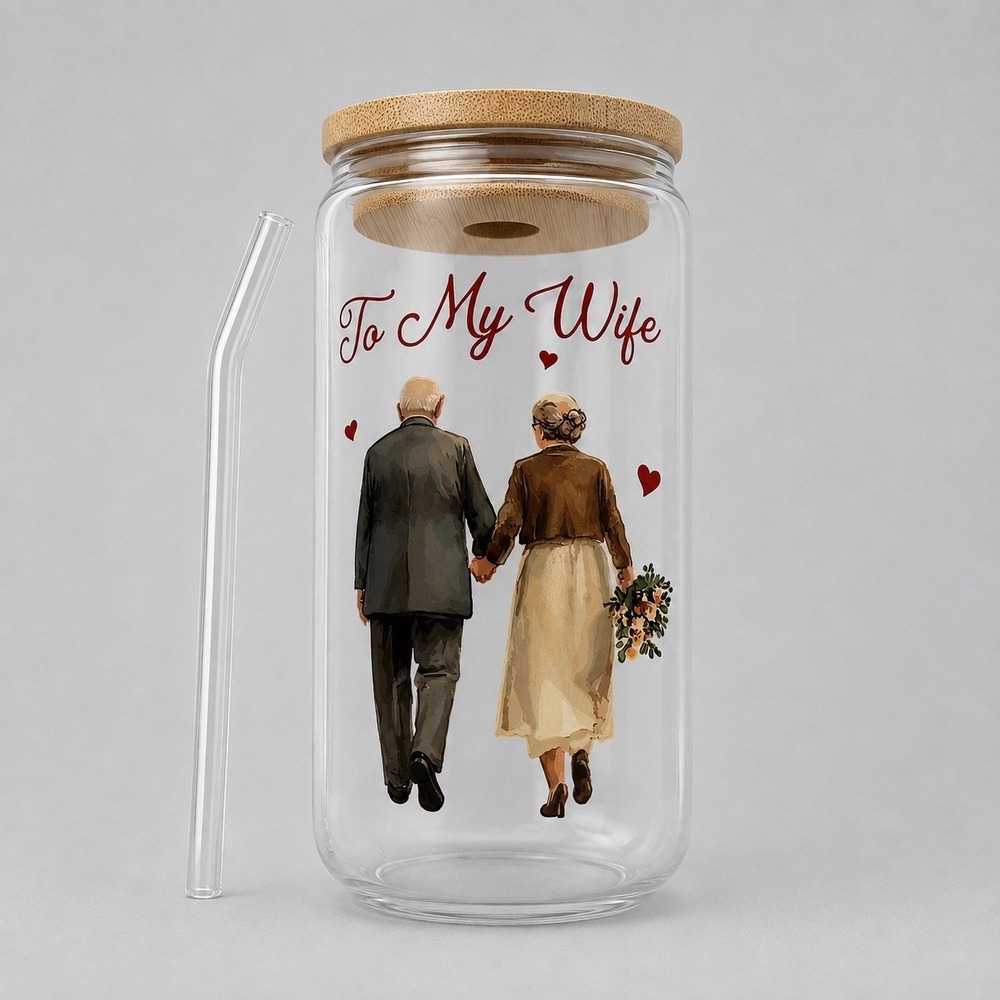 F0029-16 Oz Wife Glass With Lid, Straw And Cleaning Brush